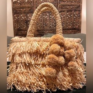 Shebobo Madagascar Raffia Chic Straw Pom-Pom Women hand bag Bag